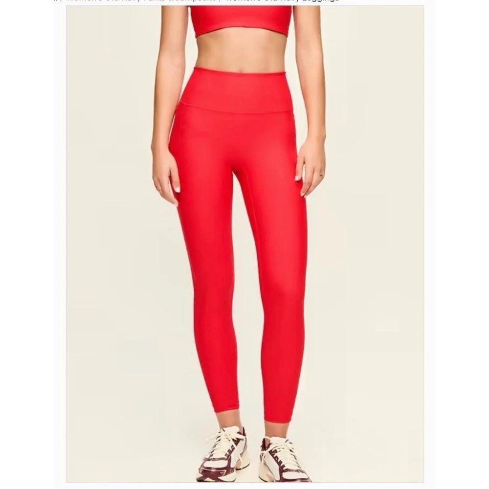 Old Navy Women's Elevate Legging Go Dry Side Pockets Red Active High Rise